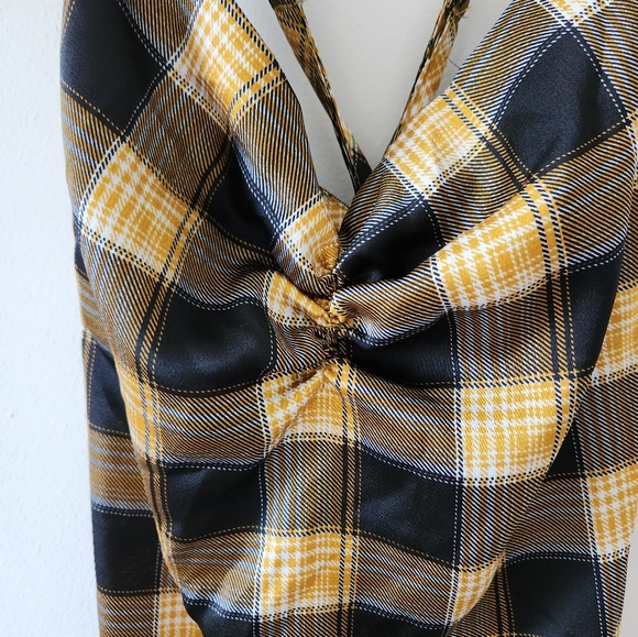Urban Outfitters Lioness Sun City Plaid Sweetheart Neck Mini Dress Yellow Small - Picture 10 of 13